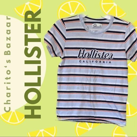 Hollister  striped crew neck short sleeves‎ embroidered logo tee Juniors small - Picture 7 of 9